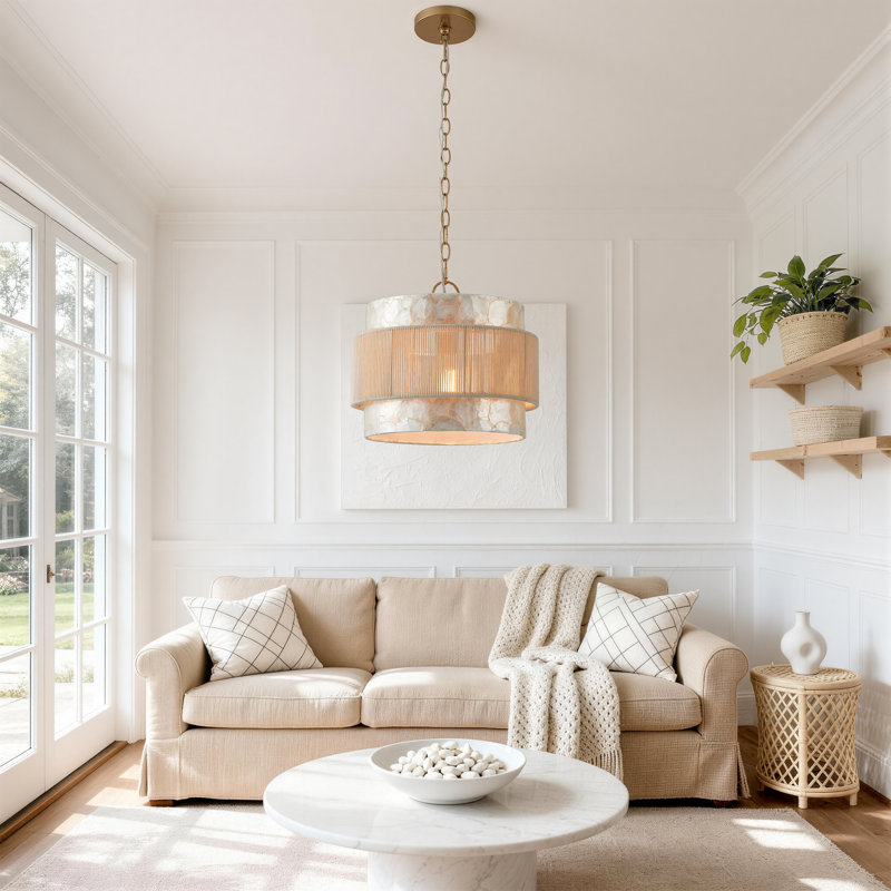 Luminaire suspendu coquillage réglable avec abat-jour en corde de coton Costal, 52.5" H x 14.25" W x 14.25" D