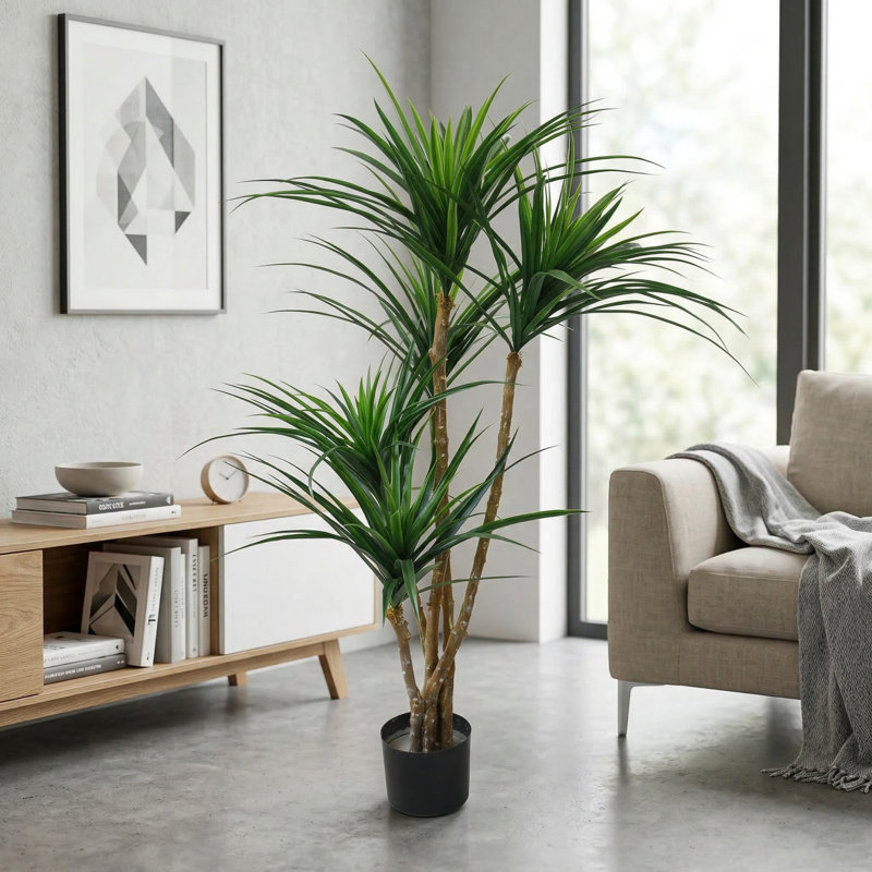 Arbre artificiel tropical Yucca Pure Garden 51 pouces - Plantes artificielles pour usage intérieur et extérieur avec tronc et pot naturels