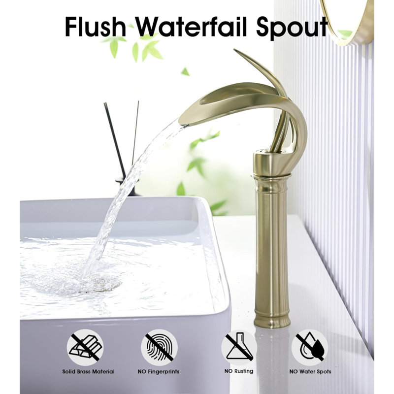 Elegant Tall Bathroom Sink Faucet Single Hole, Waterfall Vessel Sink Faucet Solid Brass,Single Handle Bowl Sink Faucet With Pop Up Drian Supply Line (Tall)