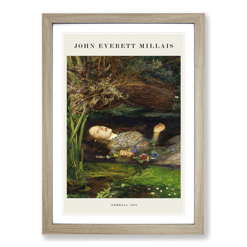 Ophelia by John Everett Millais - Picture Frame Painting, 36cm H x 27cm W x 2cm D, Oak