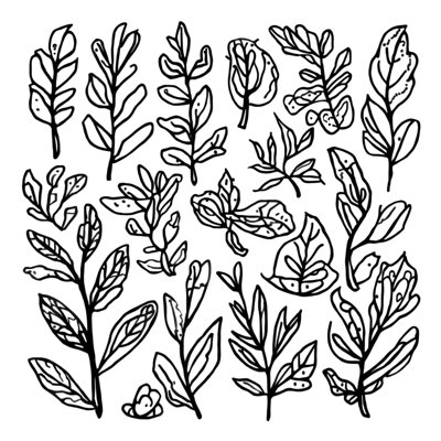 Black White Botanical Leaves Bath Mat
