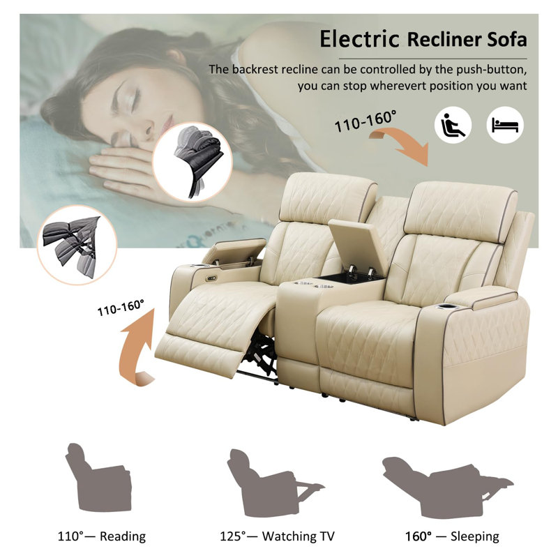 Canapé inclinable en cuir beige