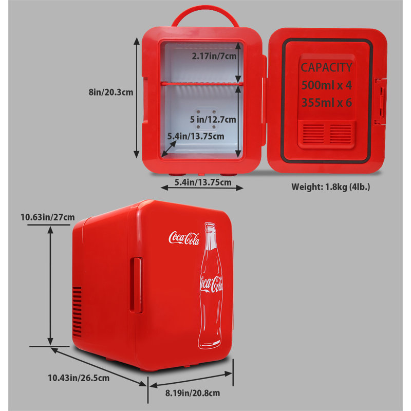 Coca Cola Mini Fridge 4L 6 Can Portable Cooler Warmer for Bedrooms, Coke Fridge