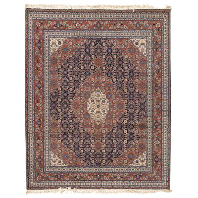 Tapis bleu marine et rouille de haute qualité noué à la main