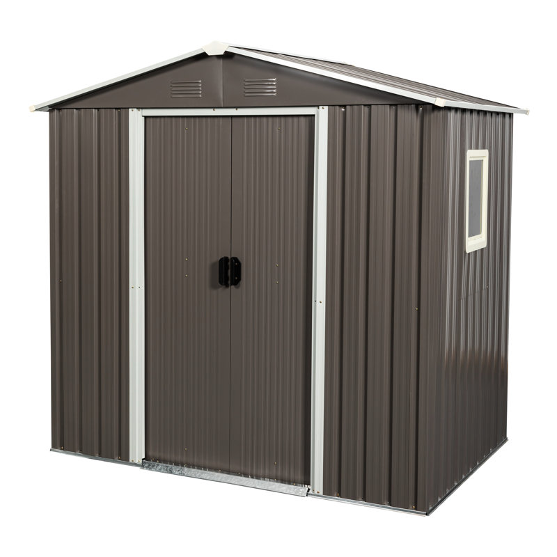 6ft X 5ft Outdoor Metal Storage Unit, Gray - Galvanized Iron Structure, And Dependable, Punched Vents, Sliding Doors With Padlock, Easy Assembly, Panels Building, Frame, Secure, Doors,