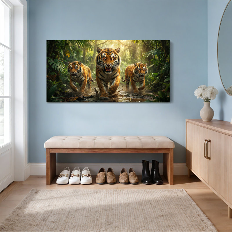 «Tigers In Jungle», ensemble de 1 reproduction d'art sur toile tendue sur toile, H 12 po x l 36 po