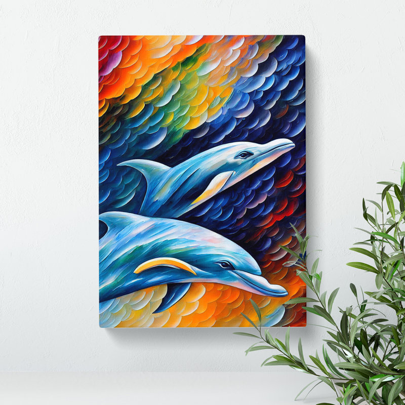 Two Dolphin No.3 - Wrapped Canvas, 50" H x 35" W