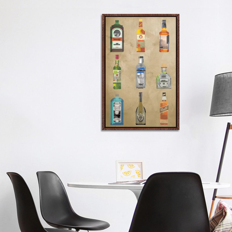Liquor Bottles - Print on Canvas, 101.6 cm H x 66.04 cm W, Classic Brown Wood Framed