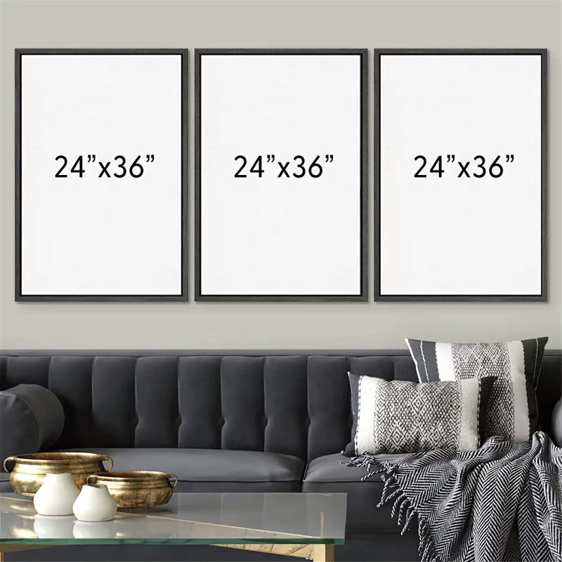 Minimal Landscape 3 - Pieces, 36" H x 24" W x 1.5" D, Black