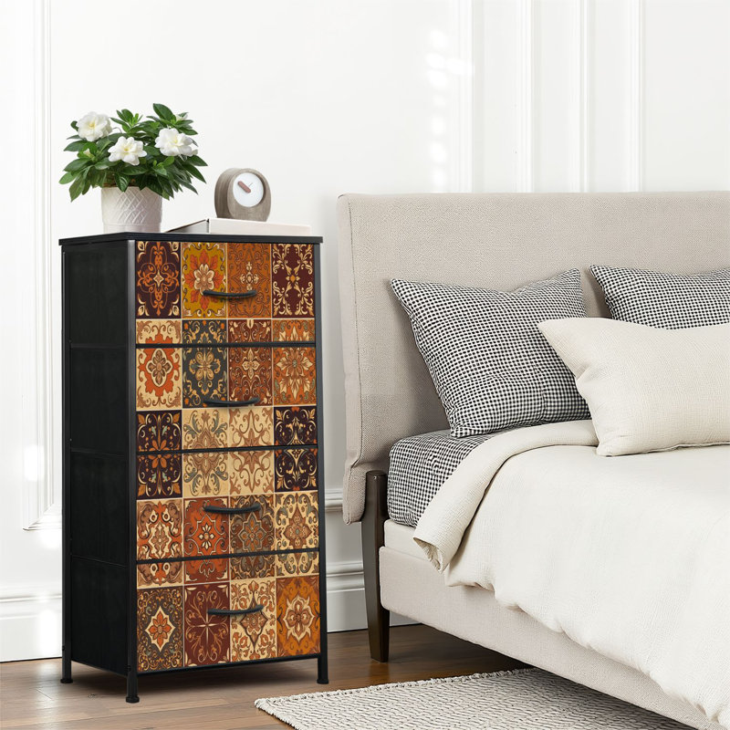 4 Drawer Dresser for Bedroom, Narrow Chest of Drawers, Wooden Top and Study Iron Frame 18"x37.5"-(WxH)