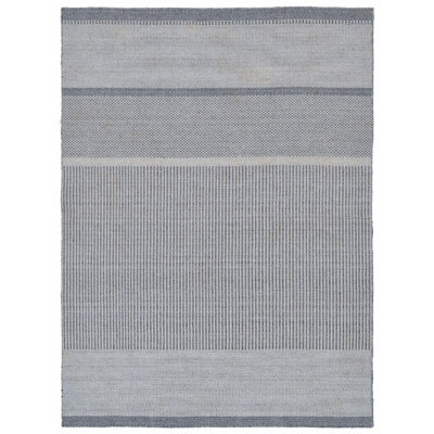 Meraki 01 Hand Loomed Striped Area Rug in Graphite Stone