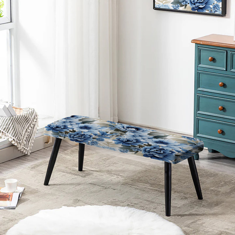 Floral floral bleu et blanc motif victorien V - Banc rembourré floral noir