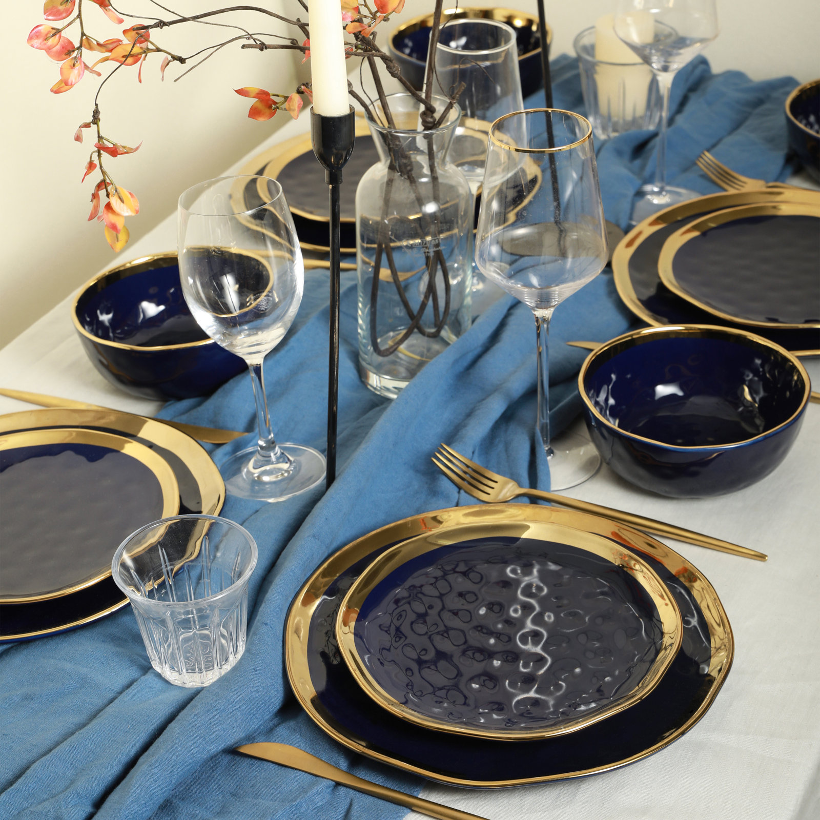 Porcelain Dinnerware Set, Blue
