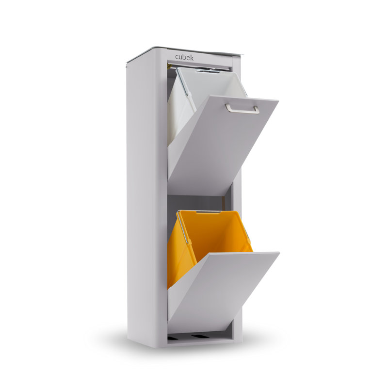 10 Gallon Modern Trash Can with Recycling Bin Combo Dual Compartment Indoor Composting Bin - Grey
