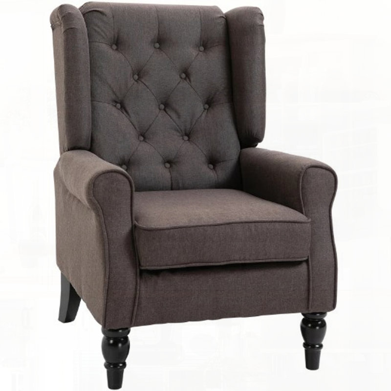 Button-Tufted Lounge Chair,Wingback Accent Chair, Brown