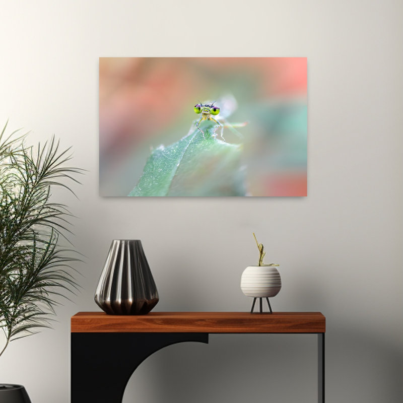 Curious Green Damselfly Abstract Contemporary Landscape Nature Wall Art Print 1 Piece Wrapped Canvas Wall Art