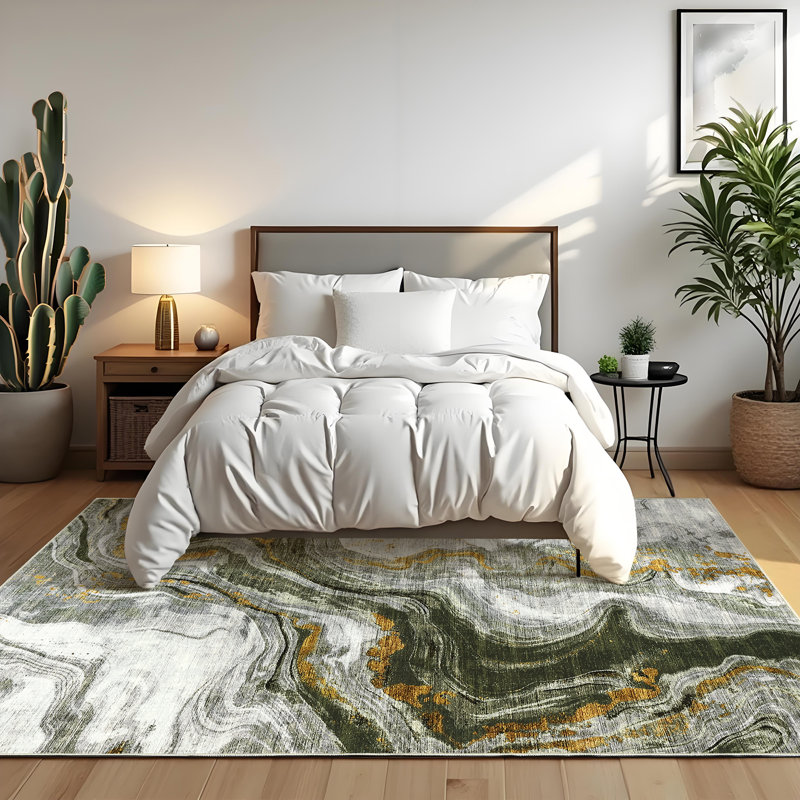 Modern Abstract Living Room Rug Ultra-Soft Contemporary Accent Rug, Easy to Clean Soft Low Pile Indoor Carpet, Large Foldable Floor Cover