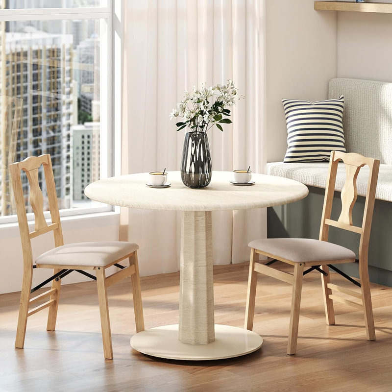 Folding Chair, Cream, Cream, Natural Wood