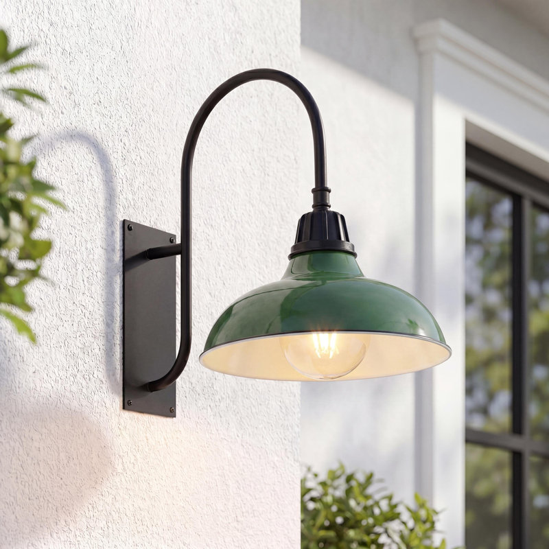 Manasi 12.25" 1-Light Farmhouse Industrial Indoor/Outdoor Iron LED Gooseneck Arm Outdoor Sconce, Green