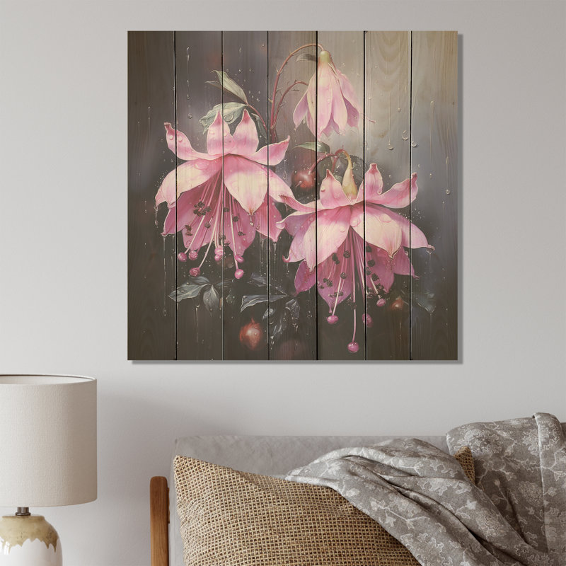 Garden Purple Hardy Fuchsia Plants II - Fuschia On Wood Print, 36" H x 36" W