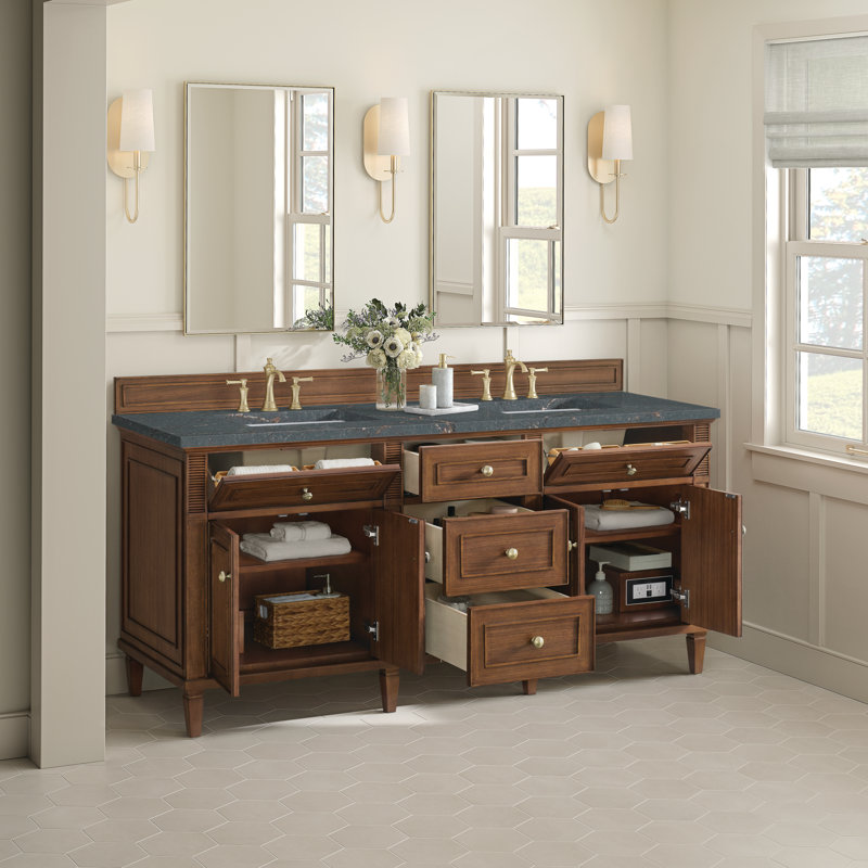 Lorelai 72'' W Double Vanity, Parisien Bleu, Mid-Century Walnut