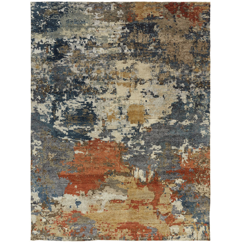 Tapis noué à la main Jaiden Canyon Flame, Rectangulaire 2 pi x 3 pi