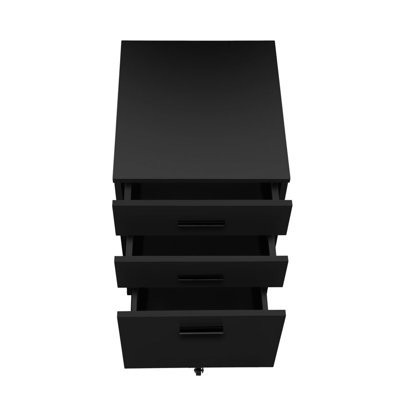 Black Laminate Rolling File Container, For Neat Office Organization Cabinet In Laminate, With Adequate Storage Drawers