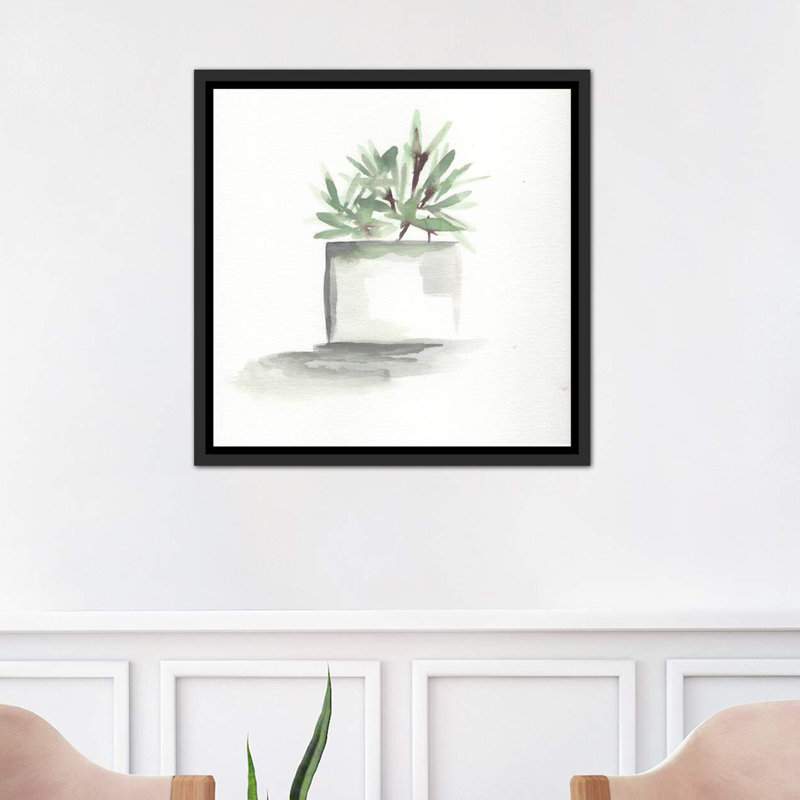 « aquarelle-cactus still life iv », peinture, H 18 po x l 18 po x P 1,5 po, Toile avec cadre noir