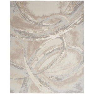 Brushstrokes Abstract Machine Woven Polypropylene/Polyester Area Rug in Beige 8ft x 10ft 