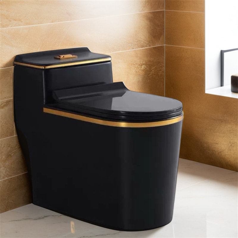 Toilette anti-odeur silencieuse 1,46 gallons noire à double chasse (siège inclus)