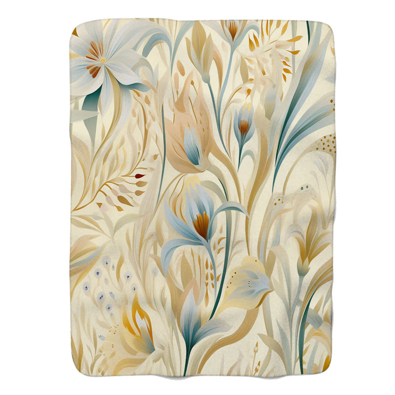 Earthy Florals - 1 Piece Premium Sherpa Blanket, Queen