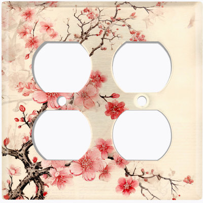 Pink Sakura Flower White 2 - Gang Duplex Outlet Standard Wall Plate