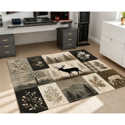 Tapis rétro de style forêt rétro, imprimé botanique pin noir, motif de patchwork esthétique, tapis de sol antidérapant, décoration intérieure artistique pour salon, chambre à coucher, bureau, appartement, bureau