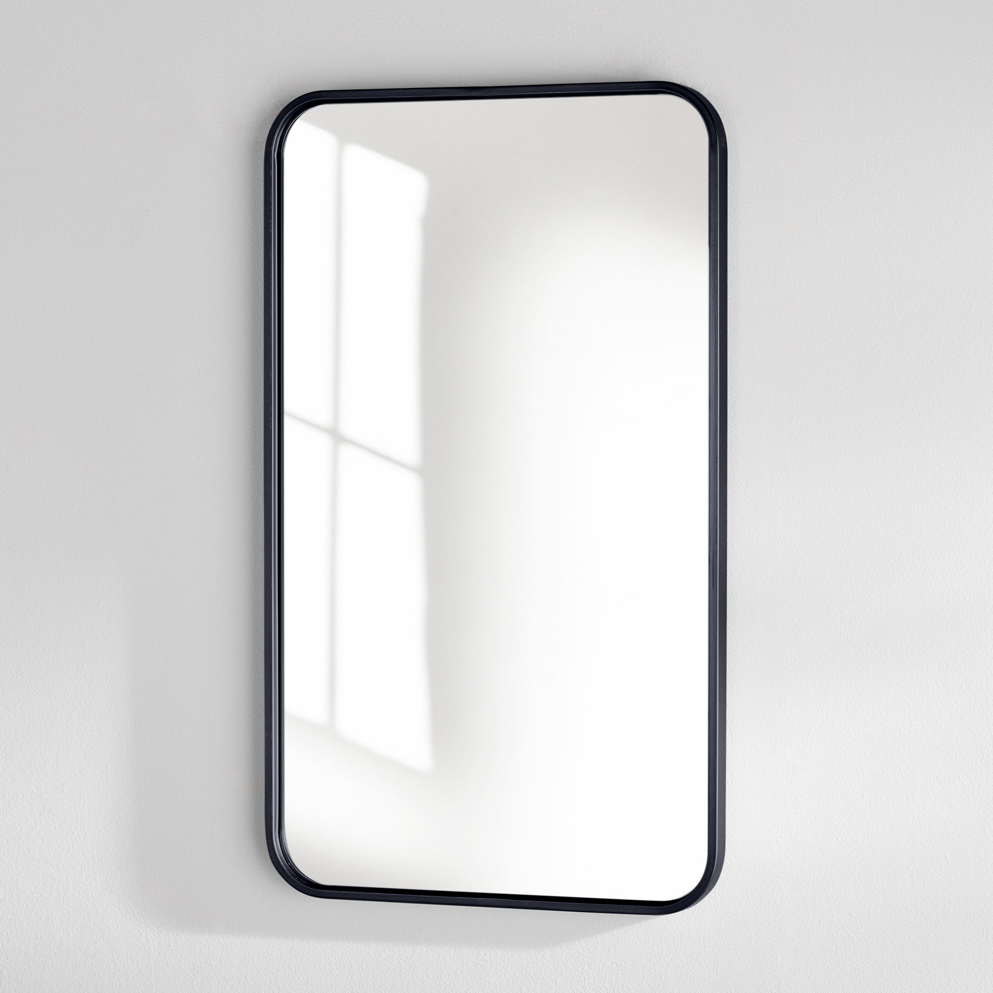 Sabine Metal Rounded Rectangle Wall Mirror, 30" x 18", Black