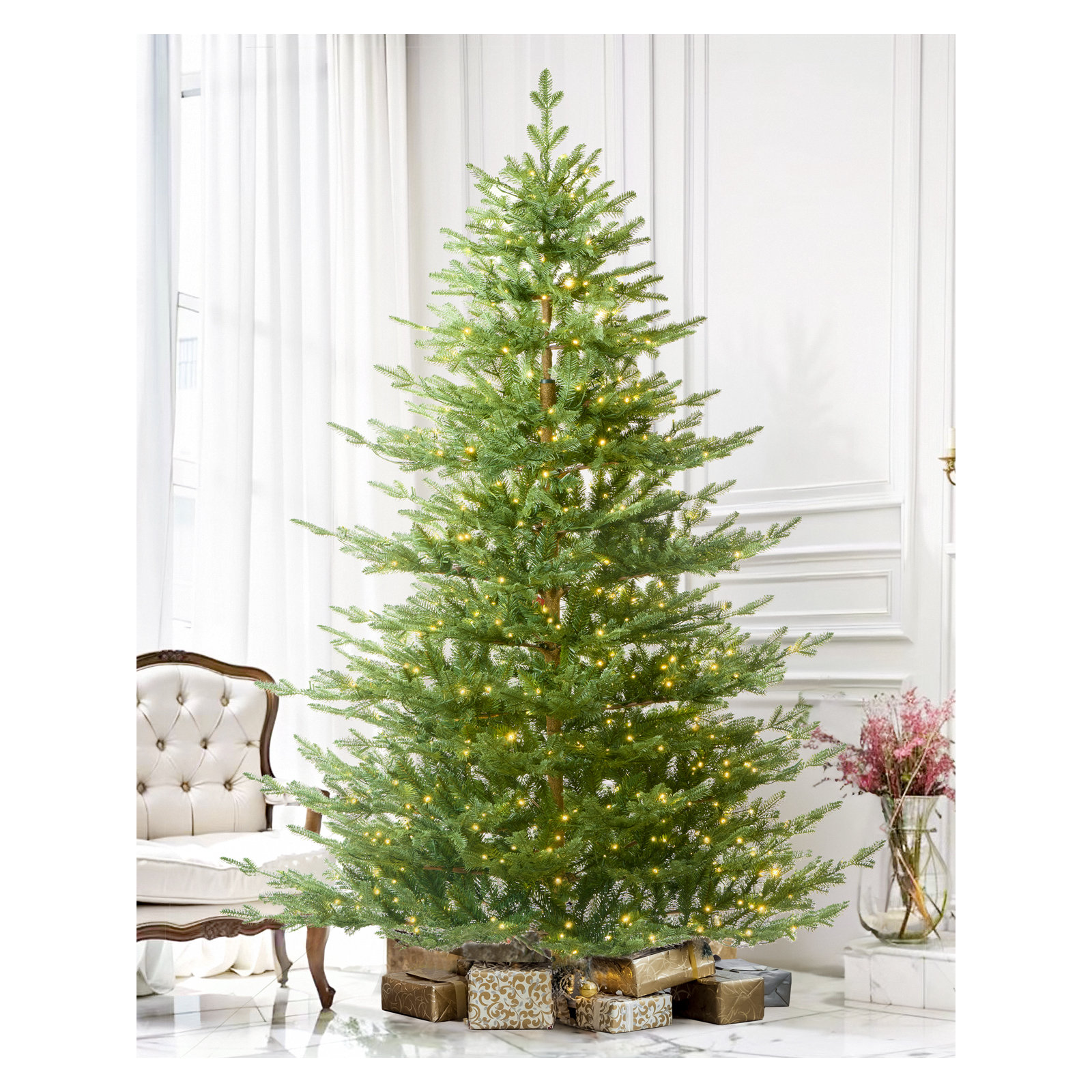 Lighted Artificial Christmas Tree - Stand Included, 6.5ft, Pre-Lit