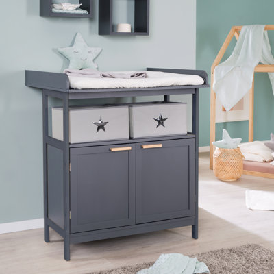 Hamburg Unit Includes a Removable with Doors and Fabric Boxes and Anthracite Bamboo Wood Handles Changing Table