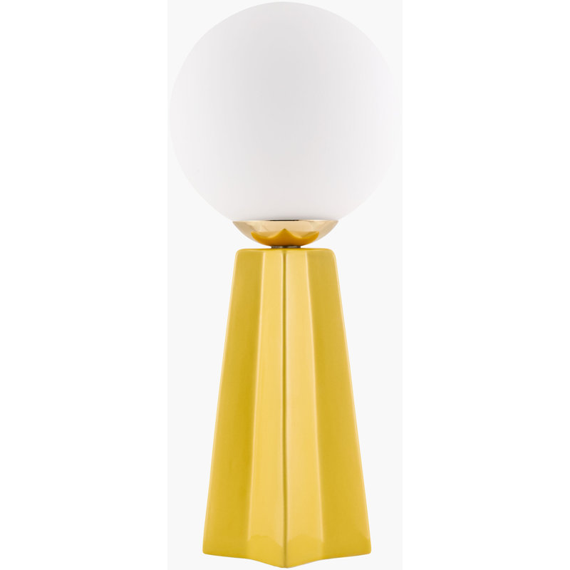 Lampe de table en céramique avec abat-jour rond en verre, Jaune vif