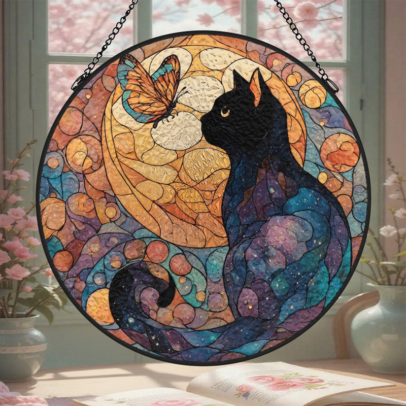 Stained Glass Style_3 Stained Glass Panels Suncatcher for Window Decor, 3,5 x 3,5 po (9 x 9 cm)