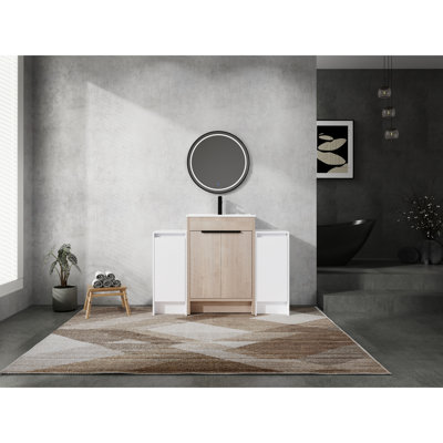 Freestanding Bathroom Vanity With Ceramic Sink And Storage, Door, Glossy White Appeal 48 Inch Modern Vanity, Sink, 2 Storage Compartments, Glow