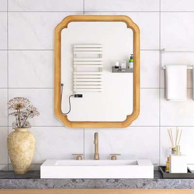 Armoire à miroir murale en bois avec tablettes de rangement pour la salle de bain et le vestibule, 31,5 po de hauteur, garniture de perles, construction simple et profondeur de 23,59 po