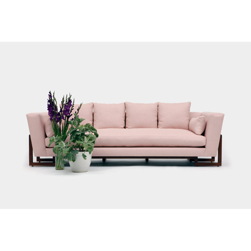 LRG Velvet Sofa, Walnut, No Trays, Blush Linen Blend