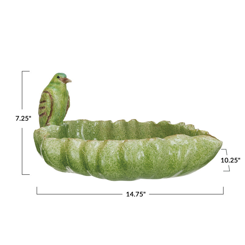 Ramik Resin Leaf and Bird Figurine Dish