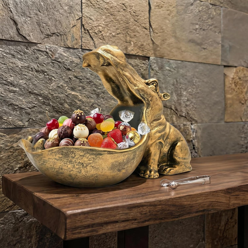 Figurine décorative Hippopotame en résine, pot à bonbons, ensemble de 3, Vintage Gold