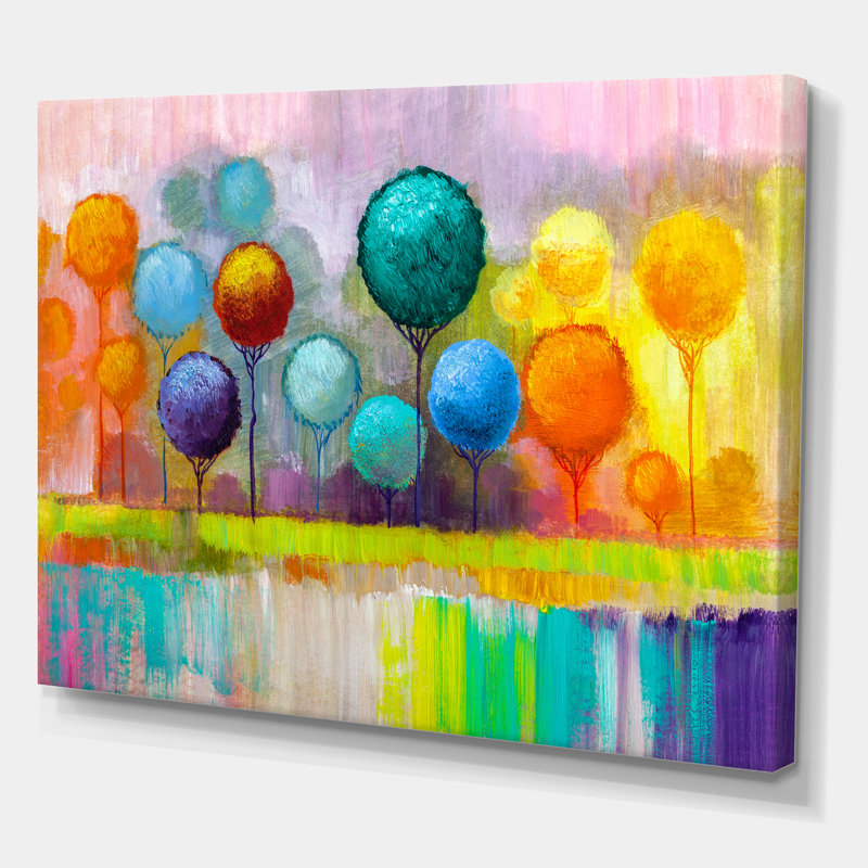 Arbres colorés reflétés dans l'eau - Impression sur toile tendue, H 30 po x l 40 po x P 1,5 po