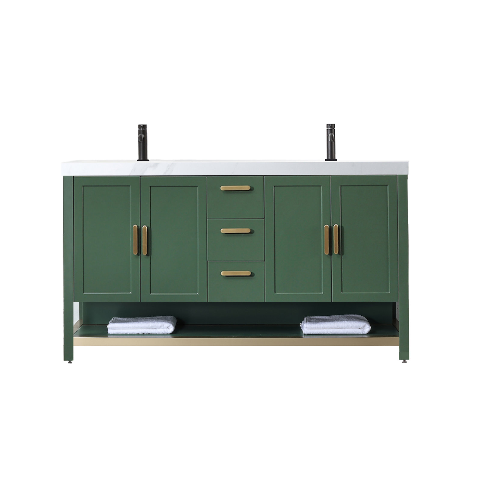 Willard 60" Double Bathroom Vanity, White, Forest Green