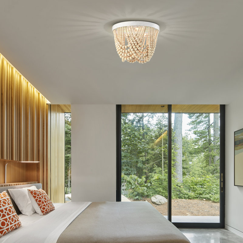 Plafonnier perle en bois 3 luminaires boho Lingt