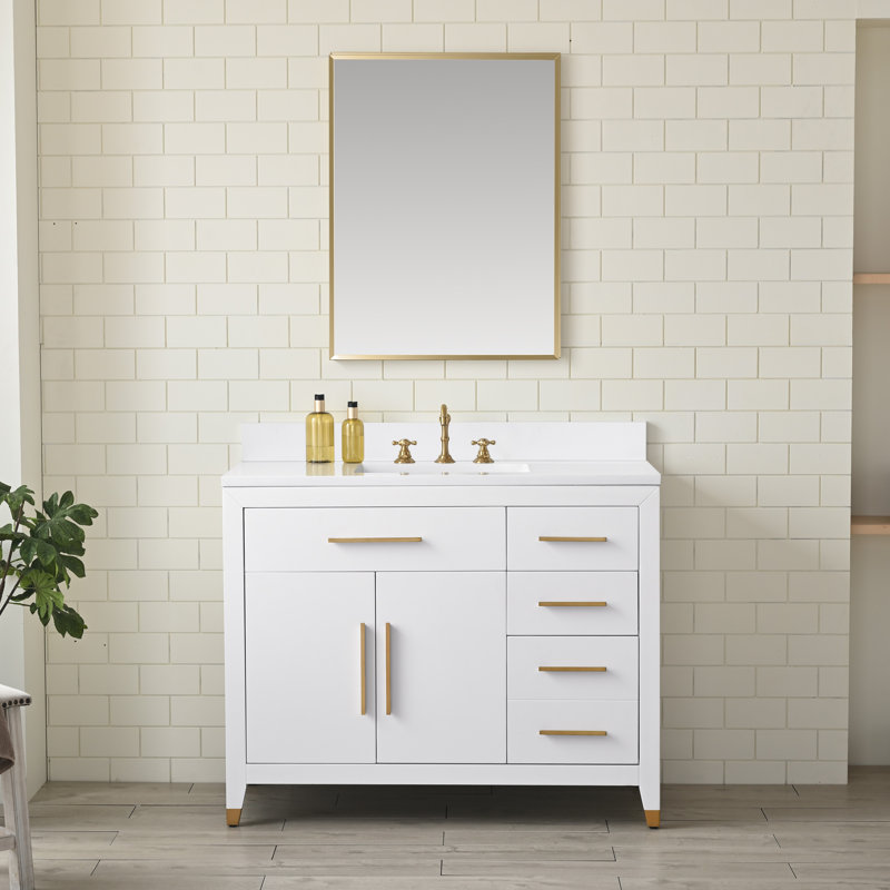 Maddison 42'' Free Standing Single Bathroom Vanity with Engineered Stone Top, White