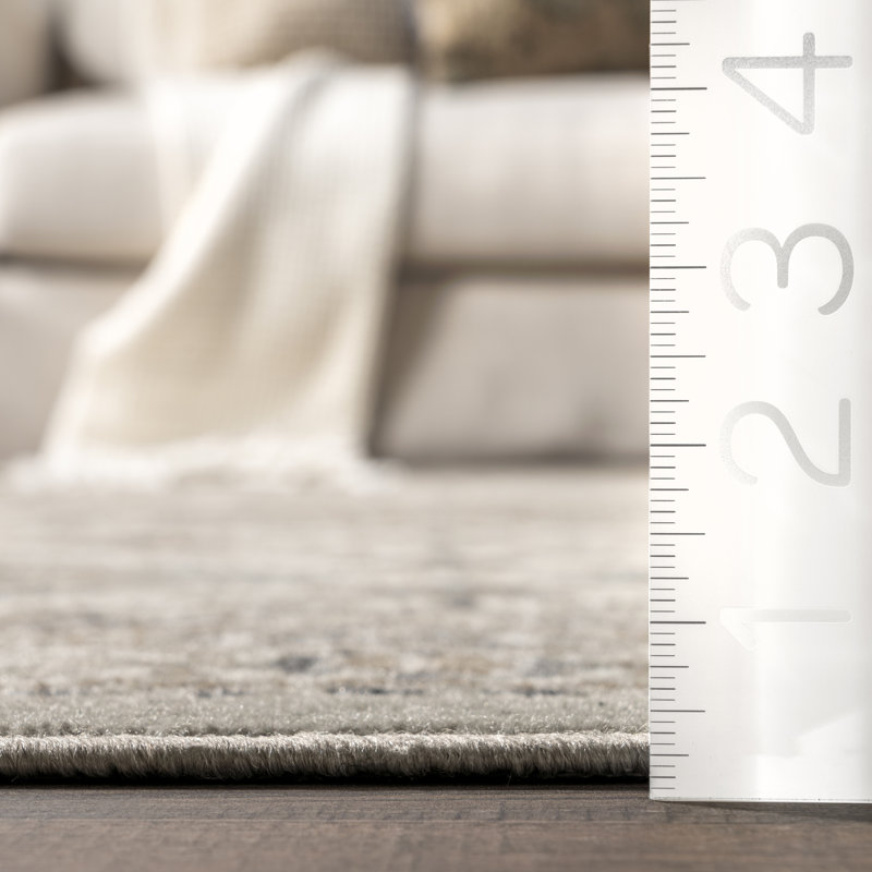Tapis traditionnel carreauté gris / beige tissé à la machine Daye, Ovale 4 pi x 6 pi