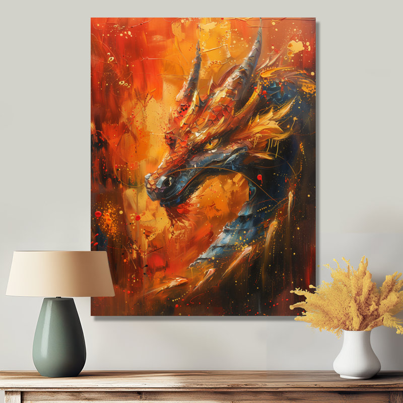  «Orange, jaune, braises, dragon I - Dragons», reproduction d'art murale, Toile tendue, H 20 po x l 12 po x P 1 po