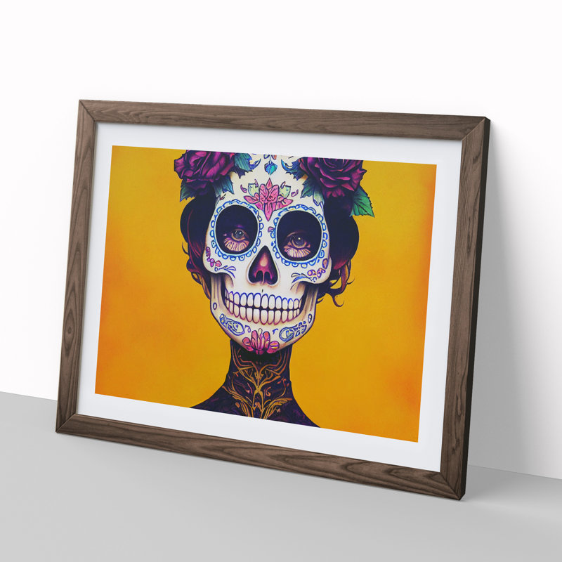 Sugar Skull Woman Vol.3 - Single Picture Frame Print, 25cm H x 34cm W x 2cm D, Walnut